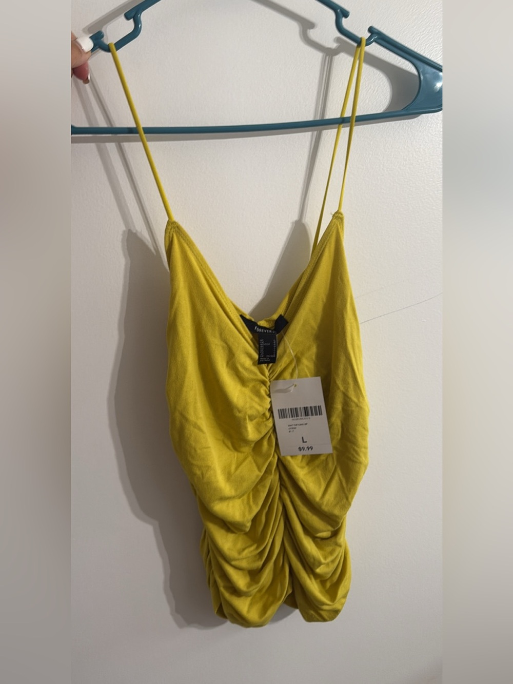 Forever 21 Yellow Ruched Spaghetti Strap Tank Top